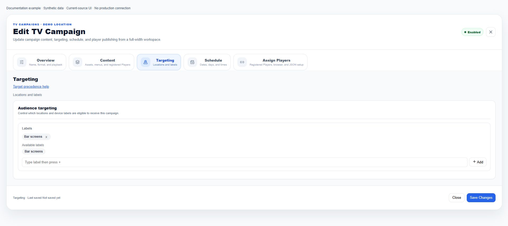 Location campaign label targeting and exact-section help; not a group-location selector